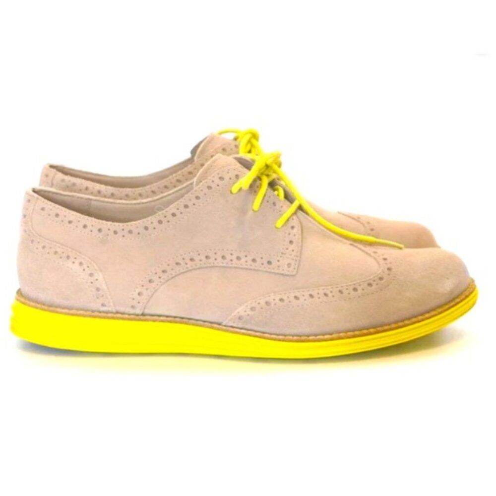 Cole Haan Lunargrand Wingtip Oxford Shoes Tan and Yellow size 7